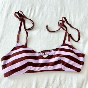 Aerie Striped Bikini Top Tie Straps Brown Purple Swimwear Beach Summer US L